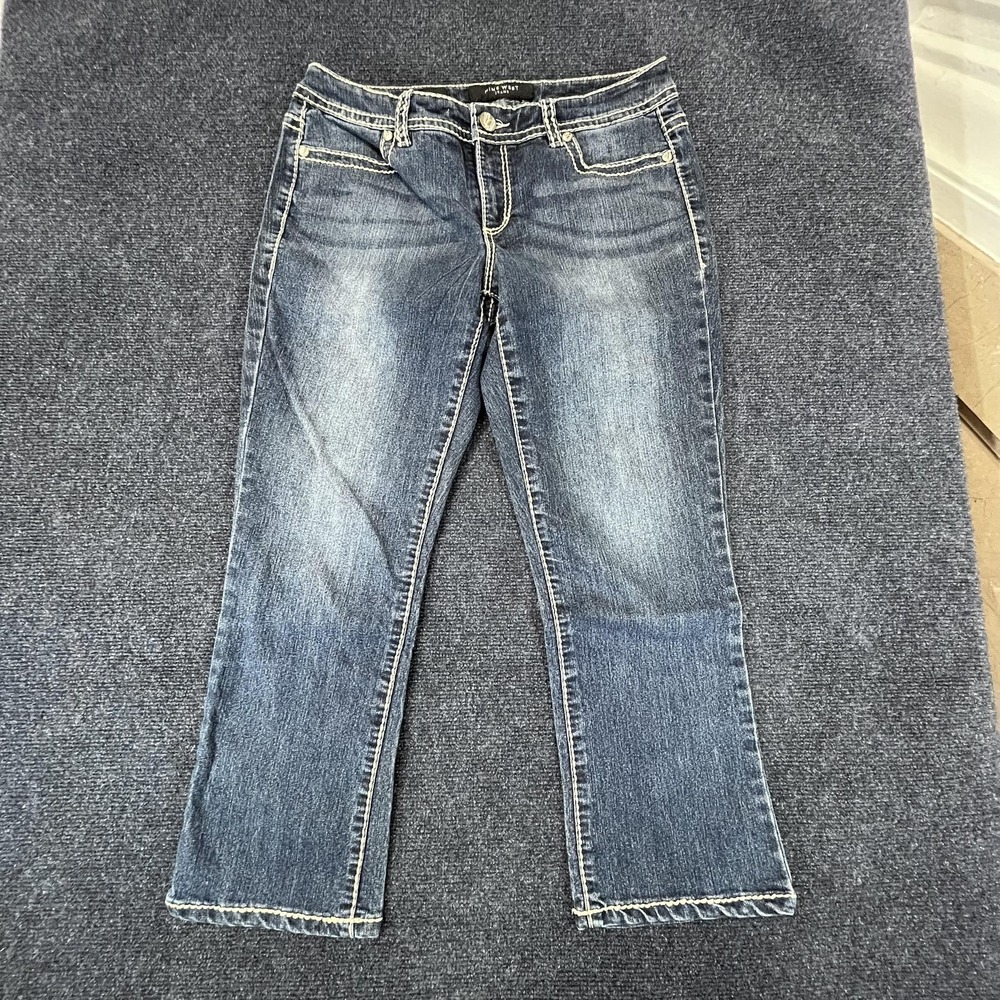 Nine West Jeans Womens 6 Blue Bootcut Mid Rise Stretch Embroidered Pockets Denim